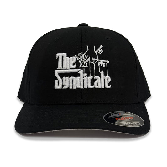 A black FlexFit hat with 'The Syndicate' text and logo on the front. God Father Style